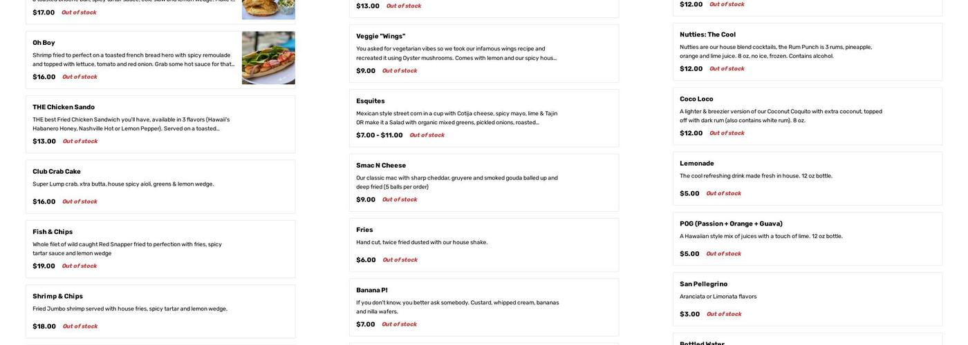 Fly Private Social Menu