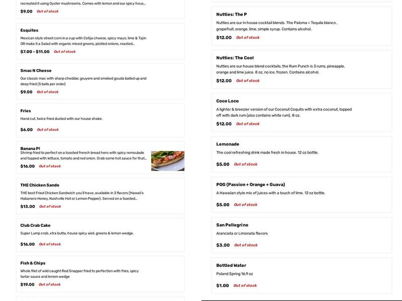 Fly Private Social Menu