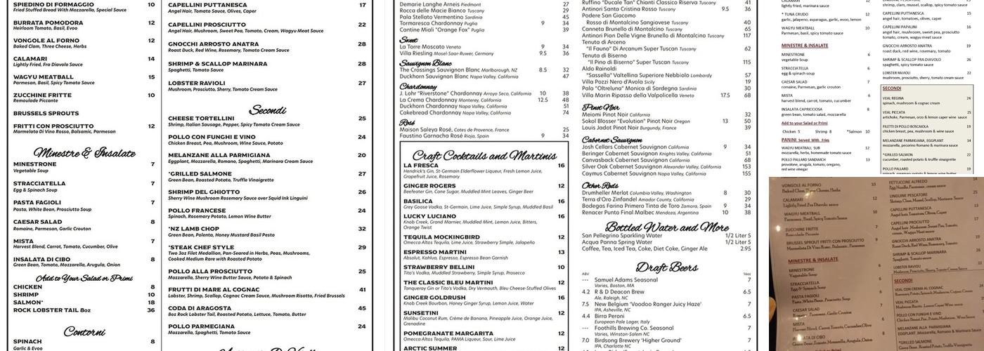 Cibo Trattoria Menu