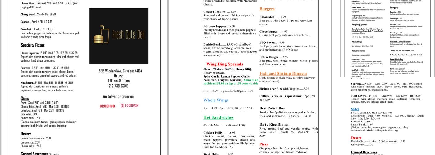 Fresh Cuts Deli Menu