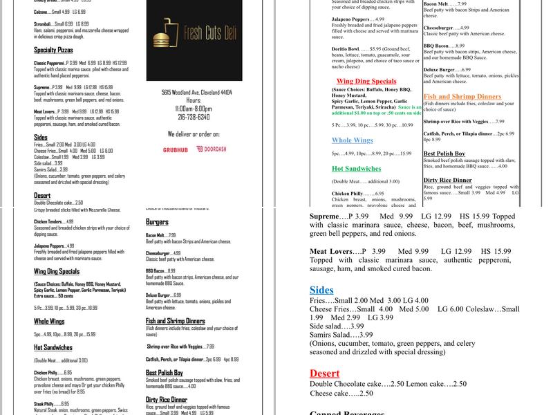 Fresh Cuts Deli Menu