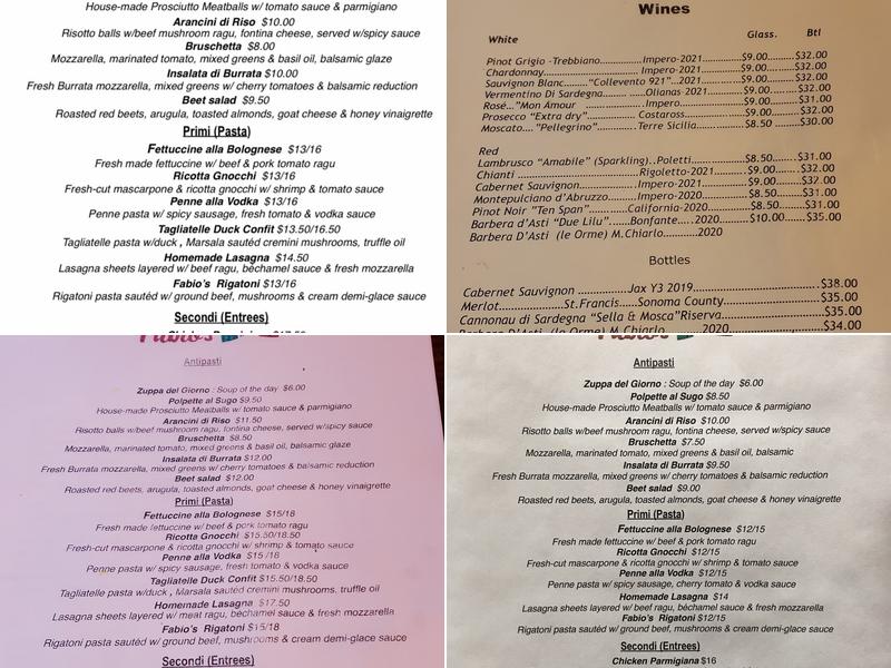 Fabio's Ristorante Italiano Menu