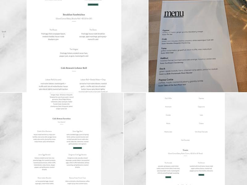 Cafe Rowan Menu