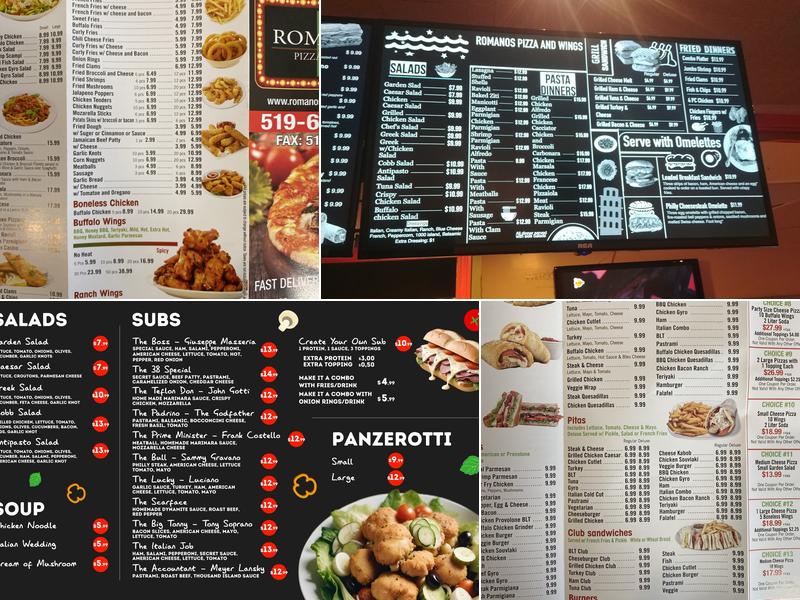 Romanos Pizza and Wings Menu