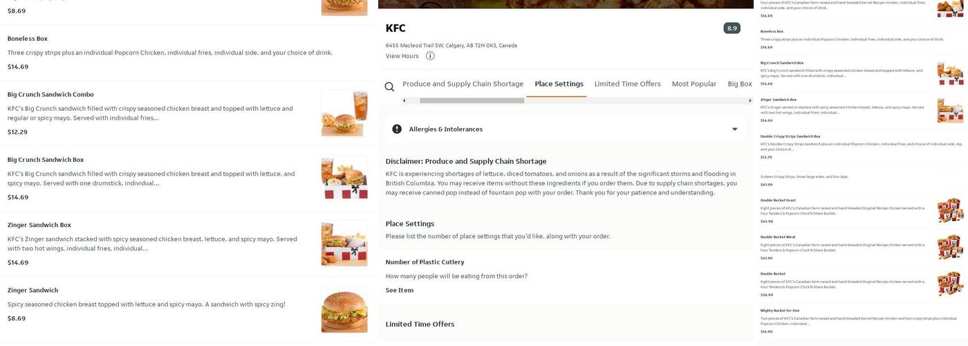 KFC Menu