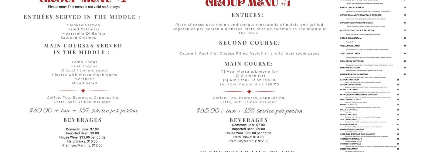 Restaurant Vino Rosso Menu