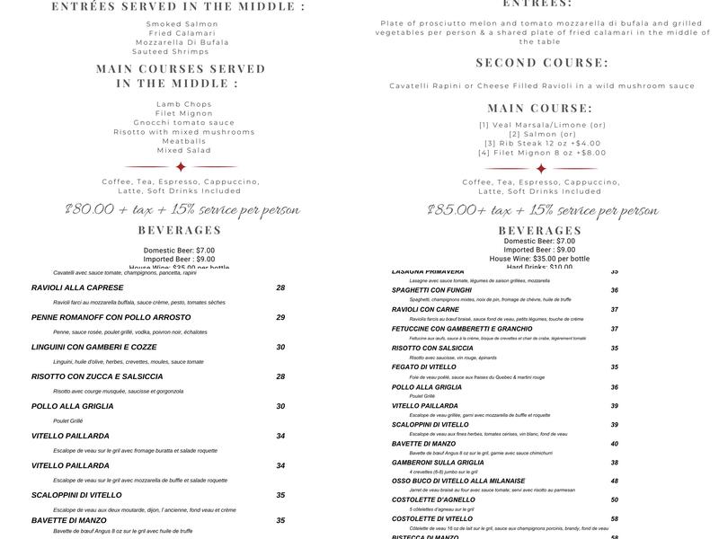 Restaurant Vino Rosso Menu