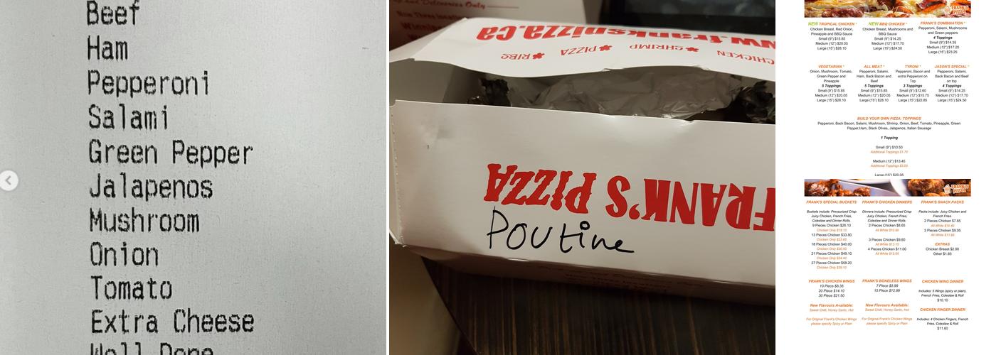 Frank's Pizza Menu