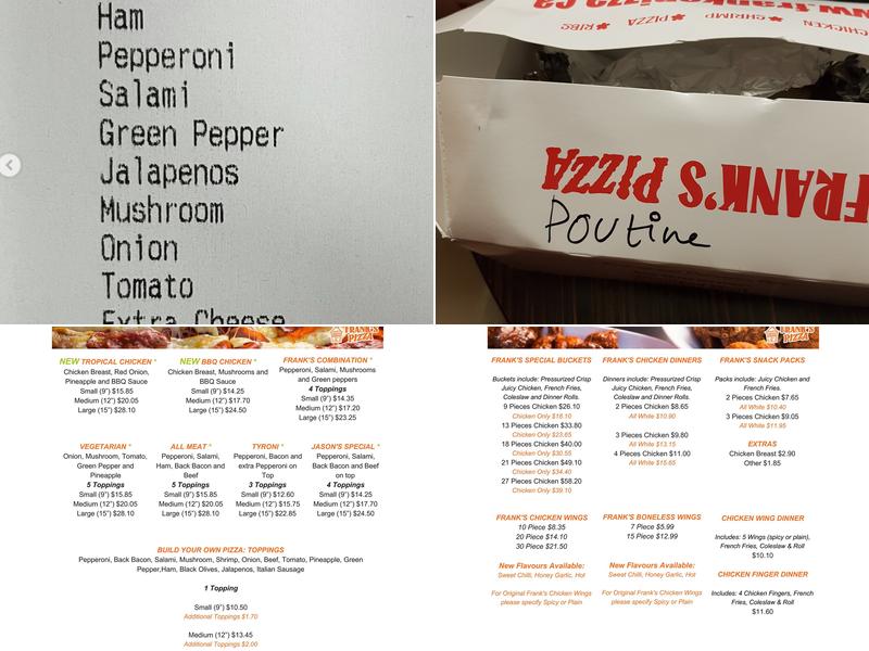 Frank's Pizza Menu