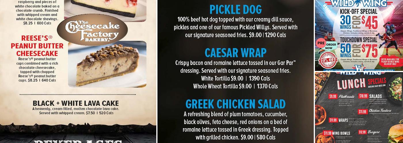 Wild Wing Toronto Bayview Menu