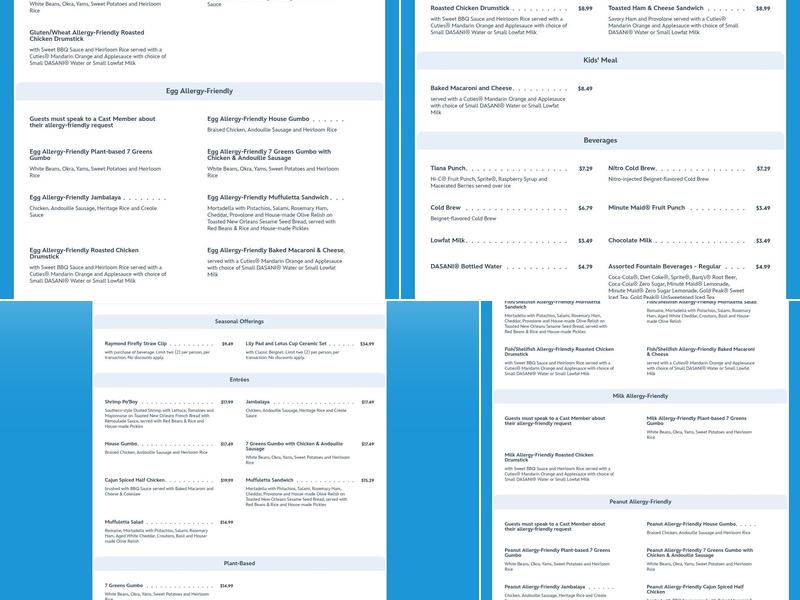 Tiana's Palace Menu