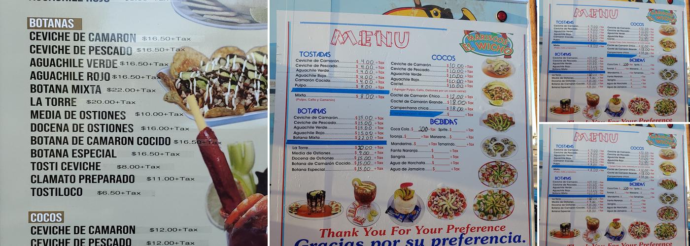 Mariscos El Wicho Menu