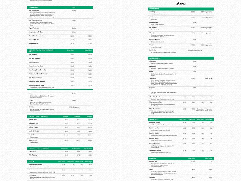 Froglanders Crepes & Yogurt Menu