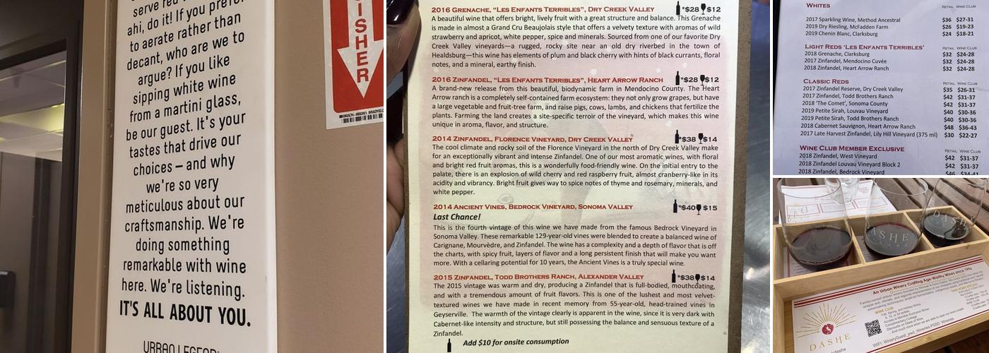 Dashe Cellars Menu