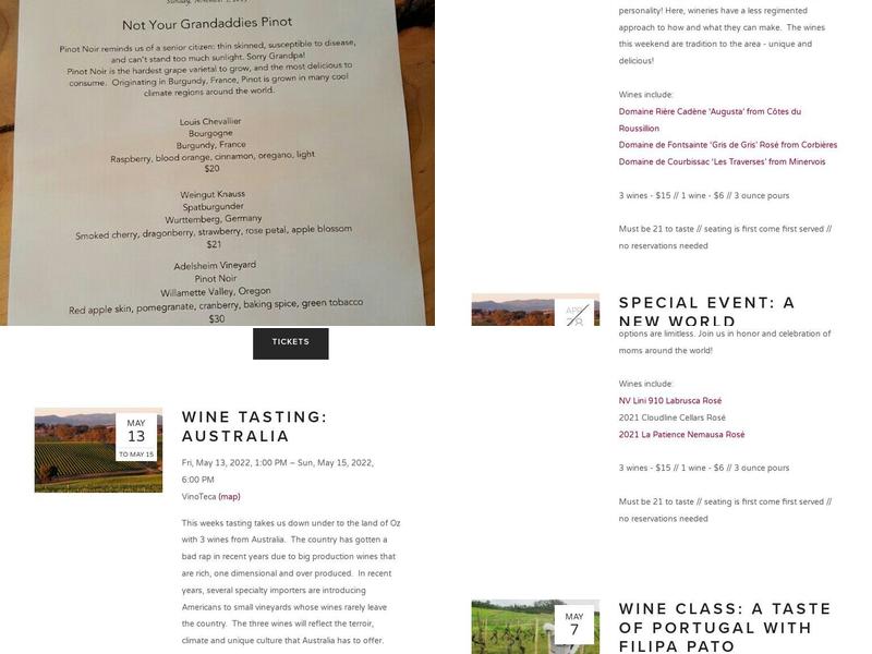 VinoTeca Menu