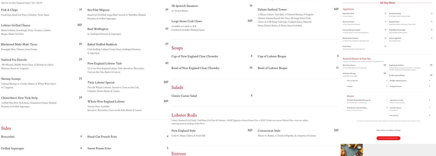 ABC Lobster Company Menu