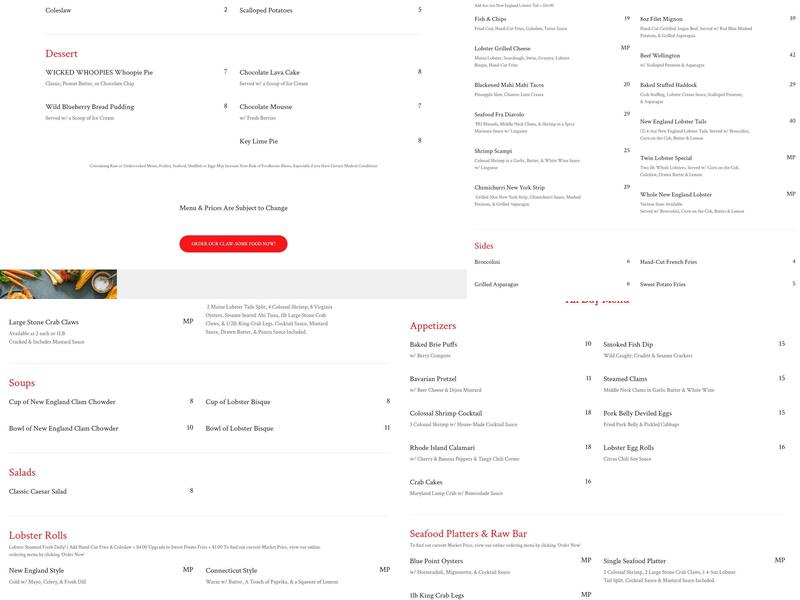 ABC Lobster Company Menu