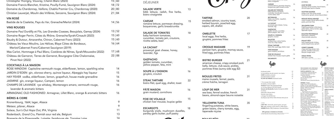 Bar a Vin Menu