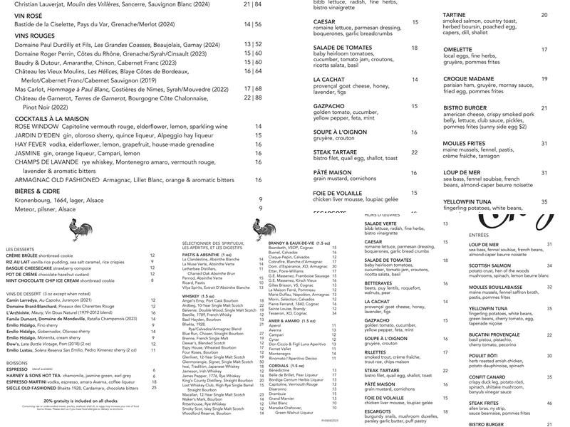 Bar a Vin Menu