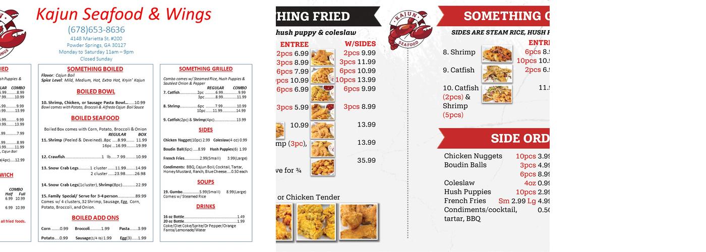 Kajun Seafood & Wings in Powder Springs Menu
