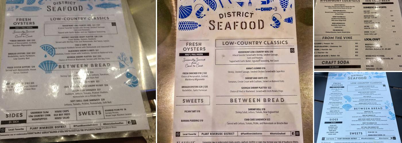 District Seafood Menu