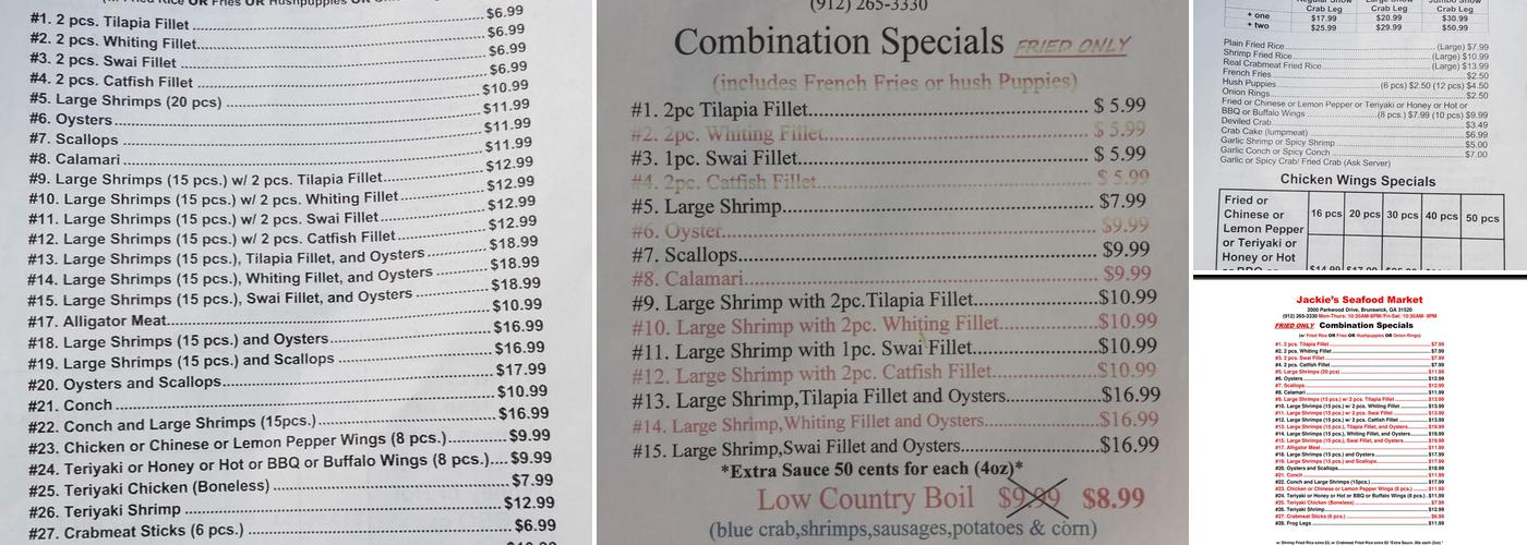 Jackie's Seafood Market Menu