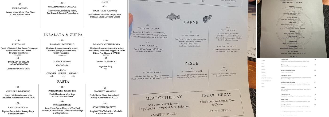 Limoncello Fresh Italian Kitchen Menu