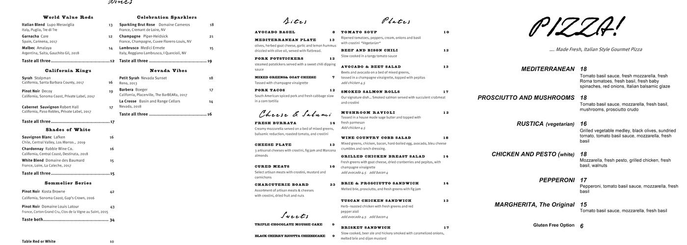 Vino Volo Menu
