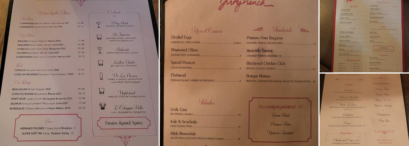 Dirty French New York Menu