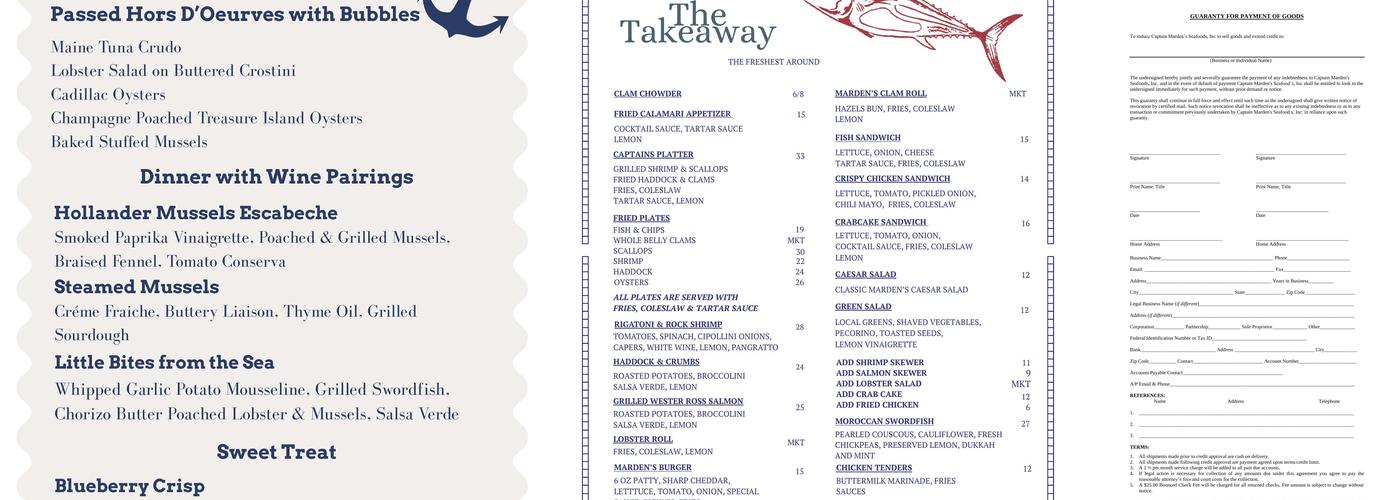 Captain Marden's Seafoods Menu