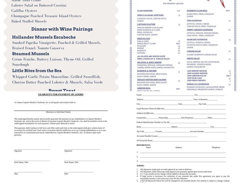 Captain Marden's Seafoods Menu