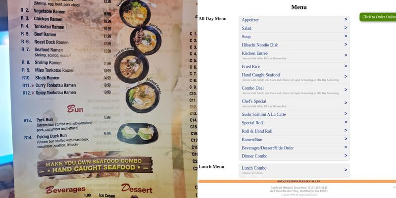 Seafood Hibachi Gourmet Buffet Menu