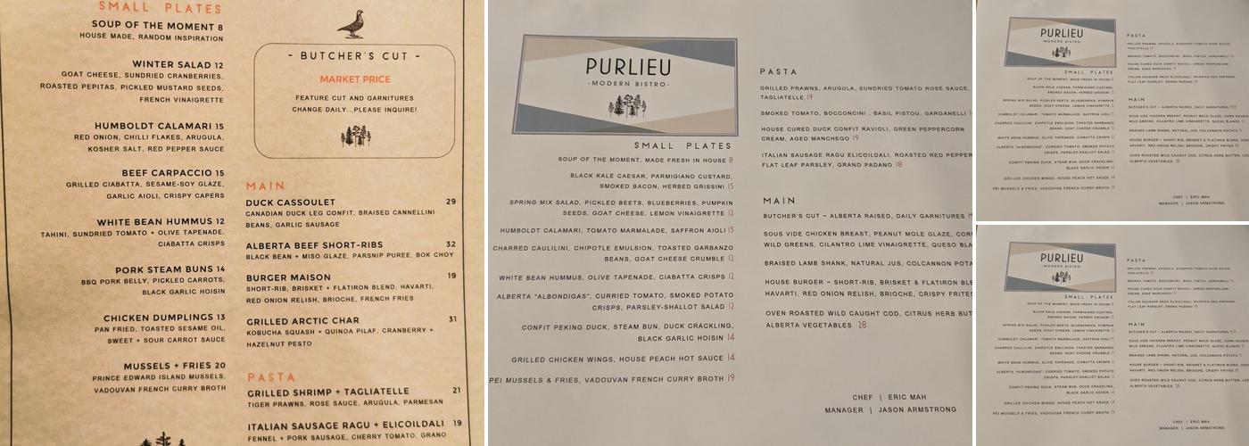 Purlieu Bistro Menu