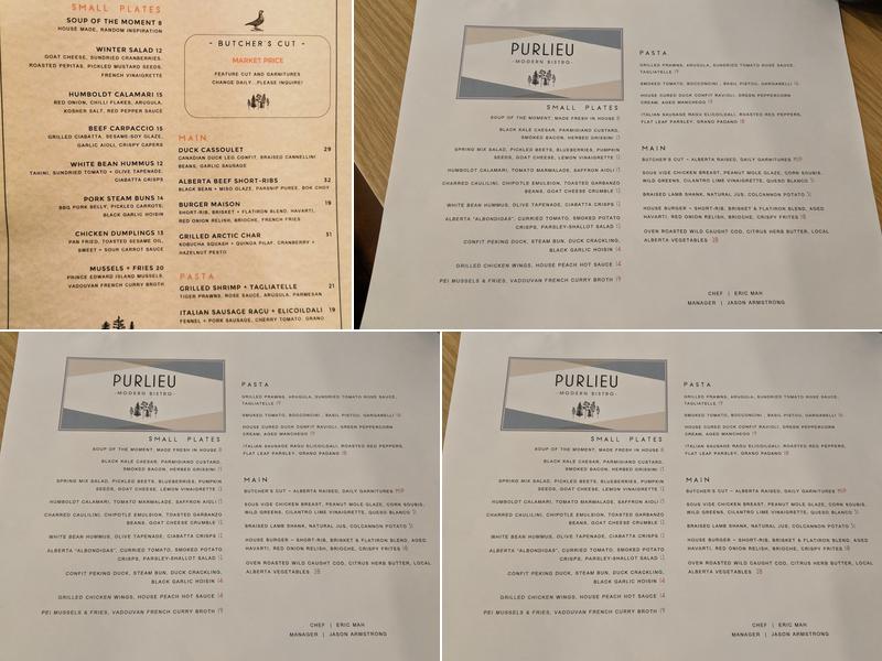 Purlieu Bistro Menu