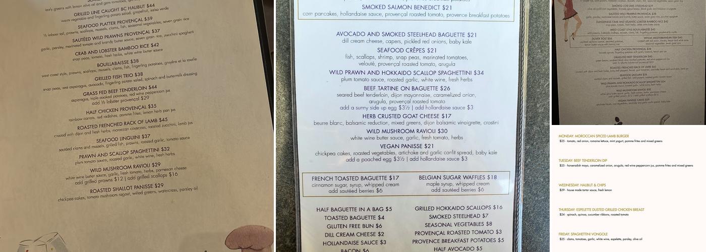 Provence Marinaside Menu