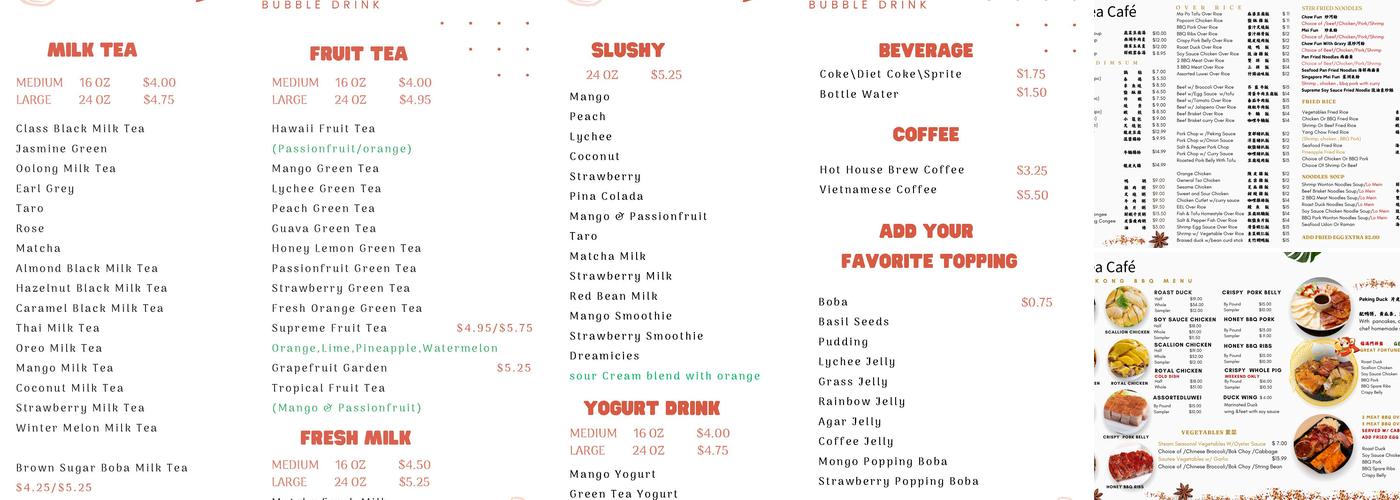 Yan Tea Cafe Menu