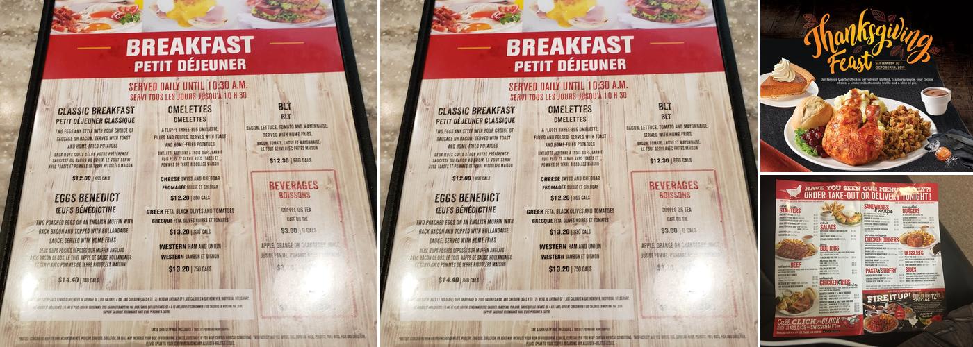 Swiss Chalet Menu