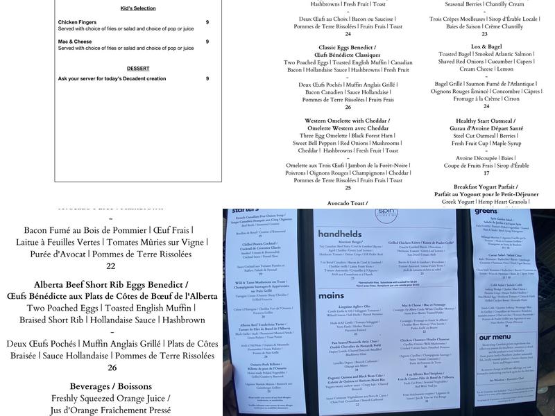 Spin Kitchen & Bar Menu