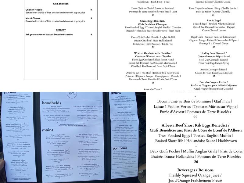 Spin Kitchen & Bar Menu