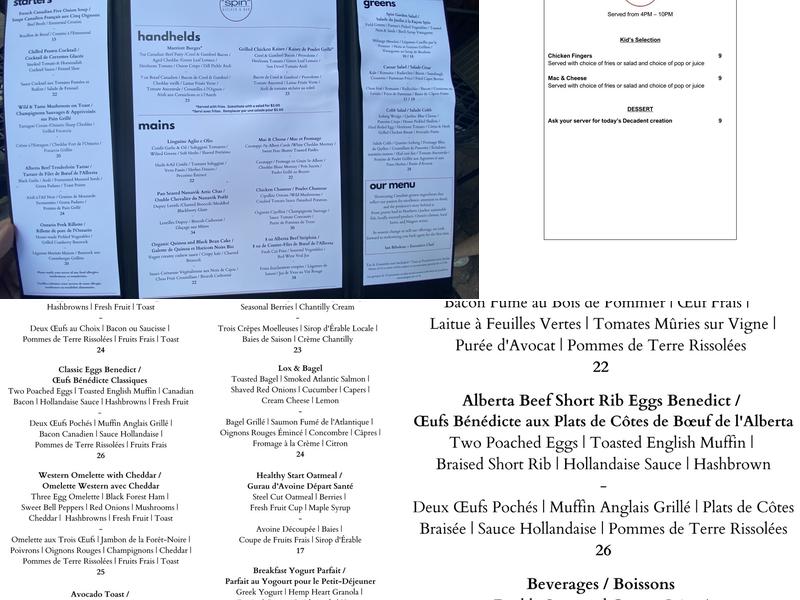 Spin Kitchen & Bar Menu