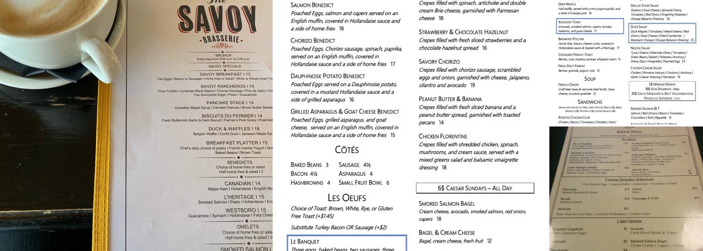 The Savoy Brasserie Menu