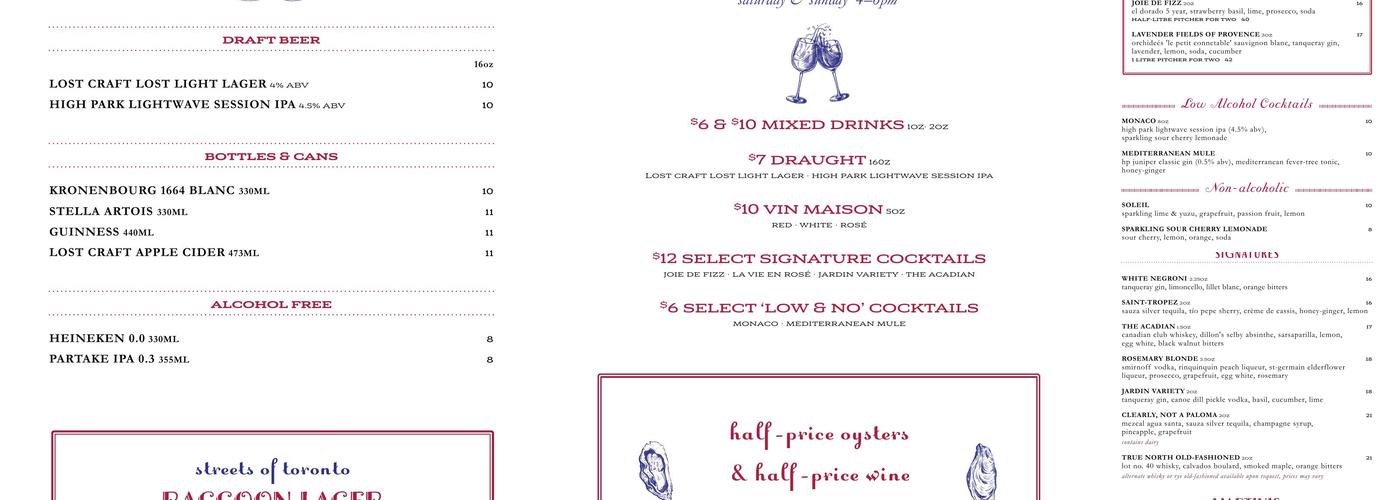 Biff's Bistro Menu
