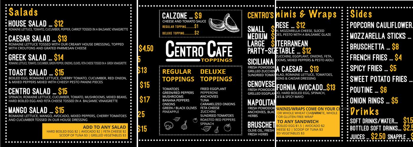 Centro Cafe Menu