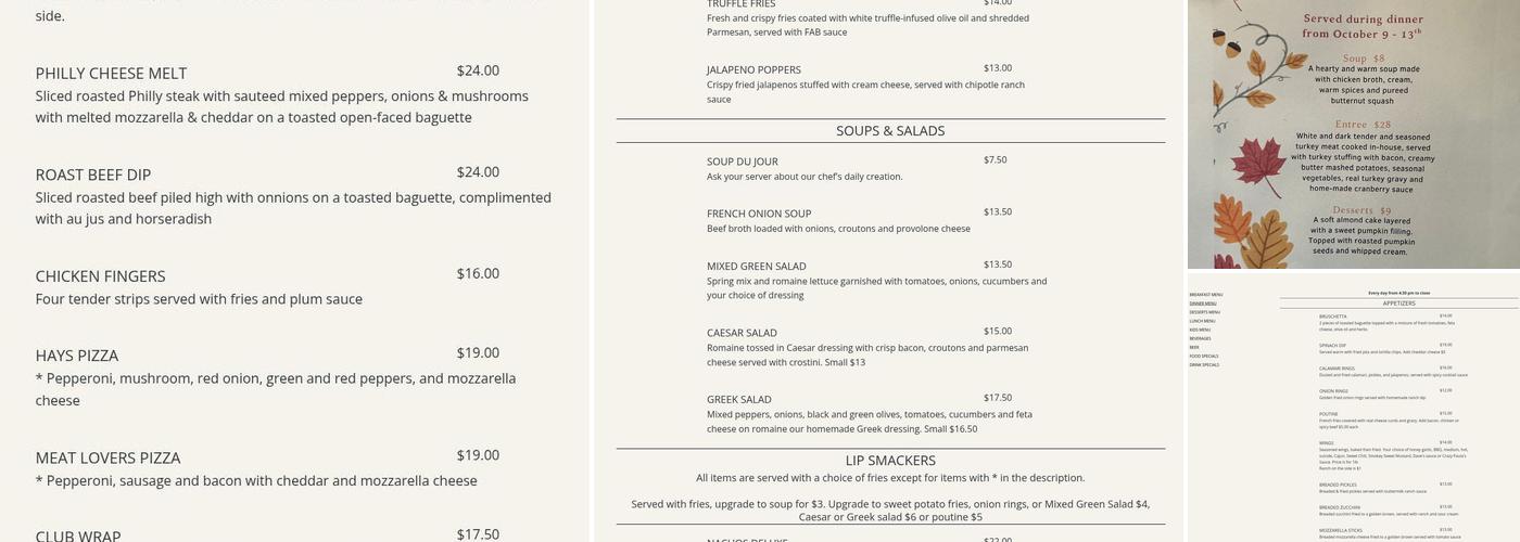 Summerhays Grill Menu