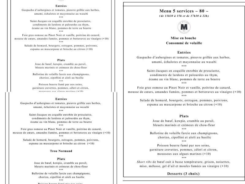 Le Millen Menu