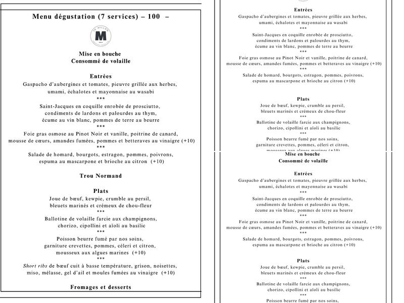 Le Millen Menu