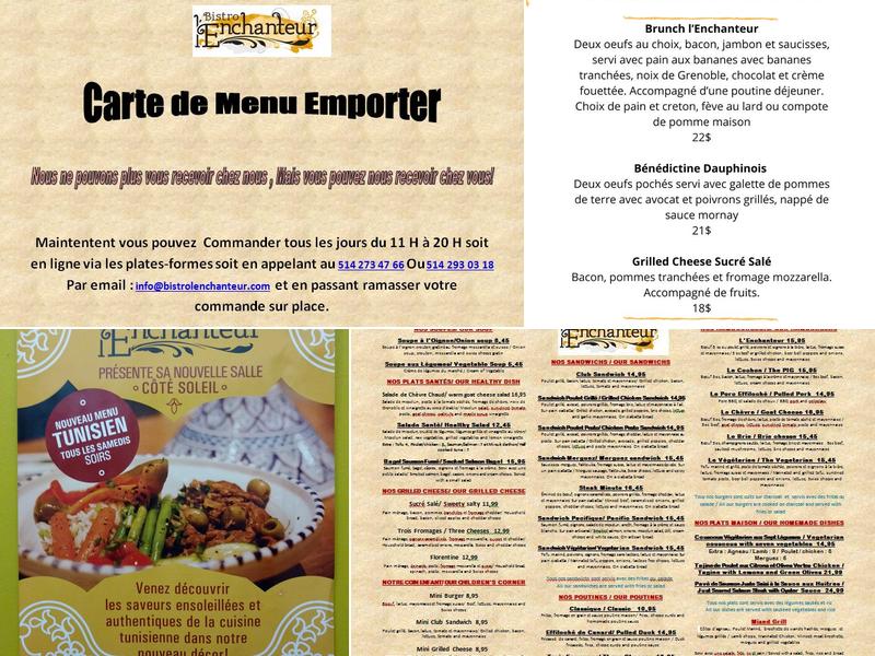 Bistro L'Enchanteur Menu