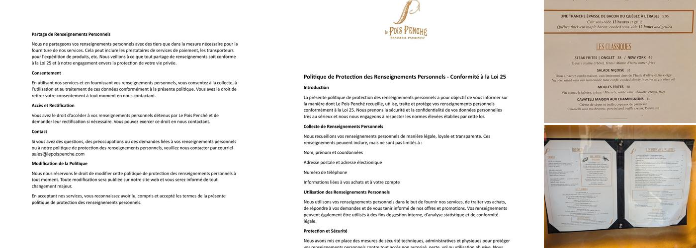 Le Pois Penche Menu