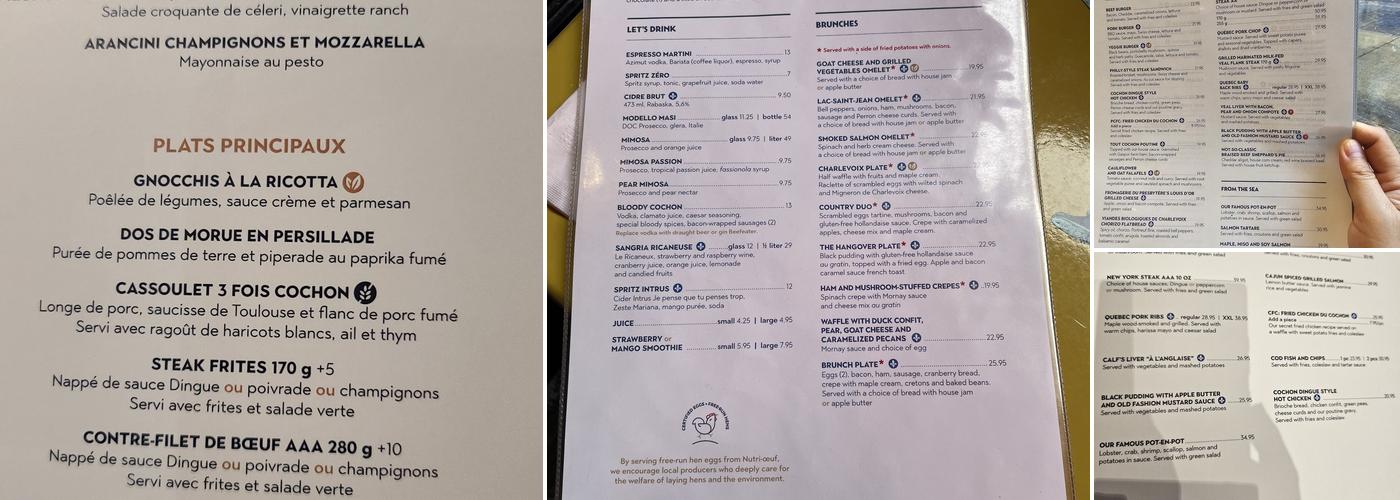 Cochon Dingue Menu