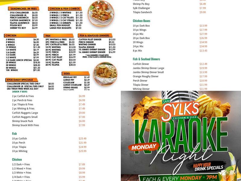 Sam Sylk's Chicken And Fish Menu